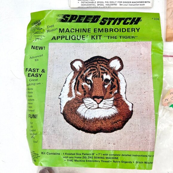 NIP VINTAGE SPEED STITCH MACHINE EMBROIDERY APPLIQUE CRAFT KIT - THE TIGER 1979 - Picture 2 of 5
